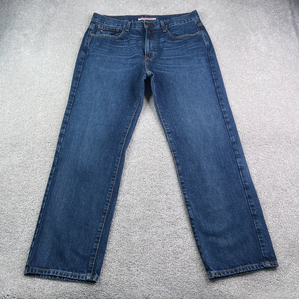 Tommy Hilfiger Jeans Mens 34x30 Blue Relaxed Fit Straight Leg Cotton Denim